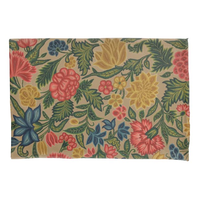 Vintage Crewel Floral Embroidery Pattern Pillowcase (Front)
