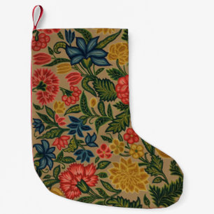 Vintage Crewel Floral Embroidery Pattern Small Christmas Stocking