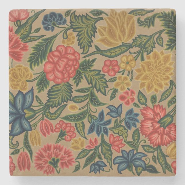 Vintage Crewel Floral Embroidery Pattern Stone Coaster (Front)