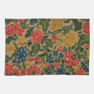 Vintage Crewel Floral Embroidery Pattern Tea Towel