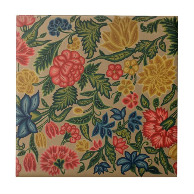 Vintage Crewel Floral Embroidery Pattern Tile (Front)