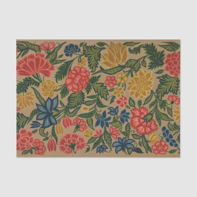 Vintage Crewel Floral Embroidery Pattern Tissue Paper (Front)
