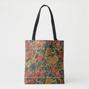 Vintage Crewel Floral Embroidery Pattern Tote Bag