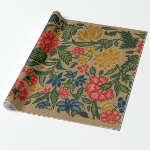 Vintage Crewel Floral Embroidery Pattern Wrapping Paper