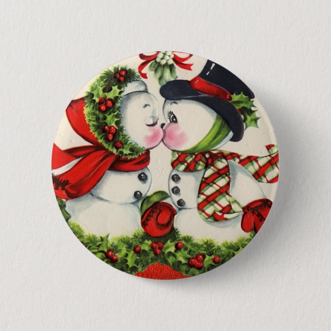 Vintage Crhistmas Kiss 6 Cm Round Badge (Front)