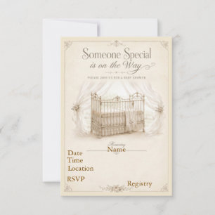 Vintage Crib Baby Shower Invitations