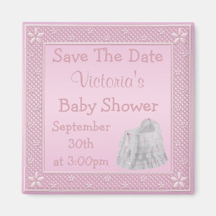 Vintage Crib Pink Save the Date Baby Shower Magnet