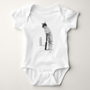vintage cricketing cat customisable card baby bodysuit