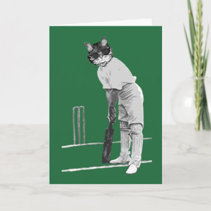 vintage cricketing cat customizable card
