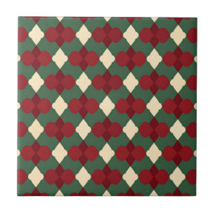 Vintage Crimson Clover and Green Diamond Mosaic Tile