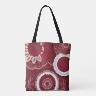 Vintage crimson doily & lace collage AI art  Tote Bag