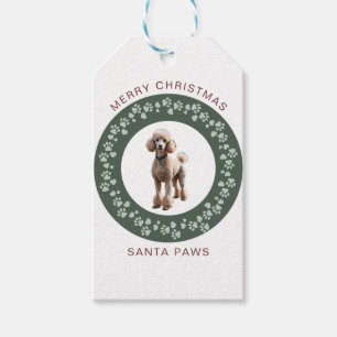 Vintage Crimson Moss Green Custom Pet Photo Xmas Gift Tags
