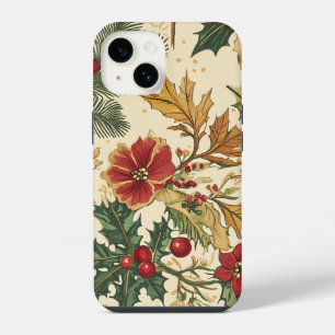 Vintage Crimson Poinsettia Evergreen Winter iPhone 14 Case