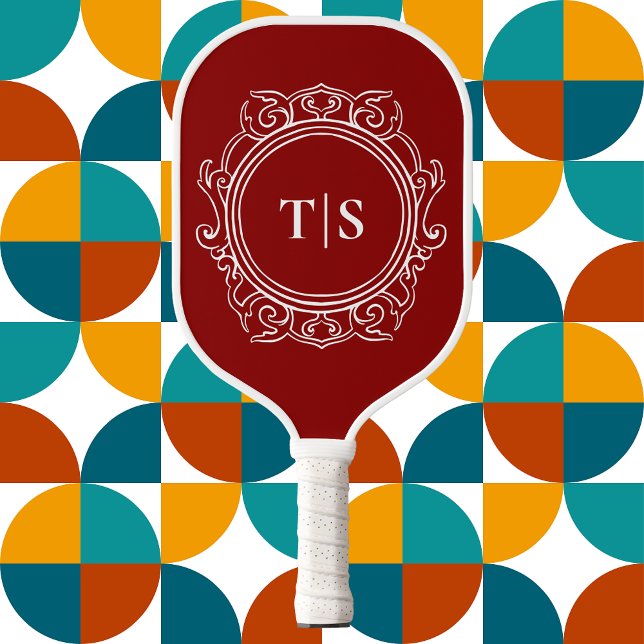 Vintage Crimson Red Ornate Monogram Pickleball Paddle (Vintage Crimson Red Ornate Monogram Pickleball Paddle)