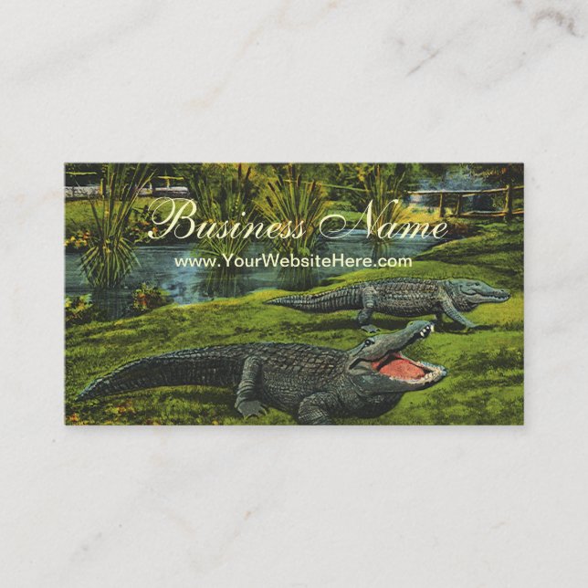 Vintage Crocodiles, Marine Life Reptiles Animals Business Card (Front)