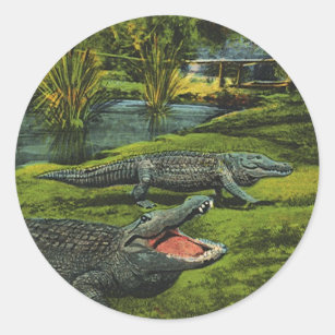 Vintage Crocodiles, Marine Life Reptiles Animals Classic Round Sticker