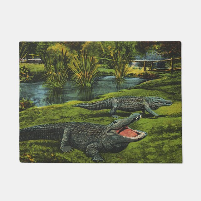 Vintage Crocodiles, Marine Life Reptiles Animals Doormat (Front)
