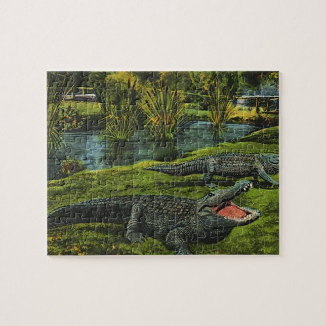 Vintage Crocodiles, Marine Life Reptiles Animals Jigsaw Puzzle (Horizontal)