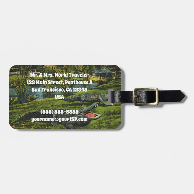Vintage Crocodiles, Marine Life Reptiles Animals Luggage Tag (Front Horizontal)