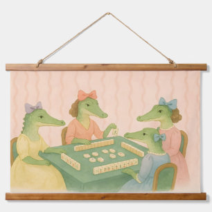 Vintage Crocodiles Playing Mahjong Hanging Tapestry