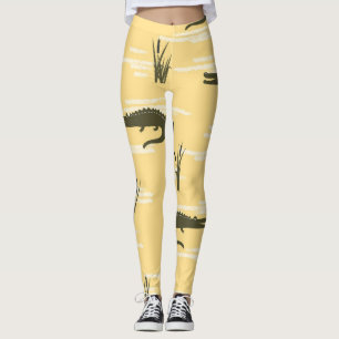 Vintage Crocodiles: Yellow Seamless Pattern Leggings