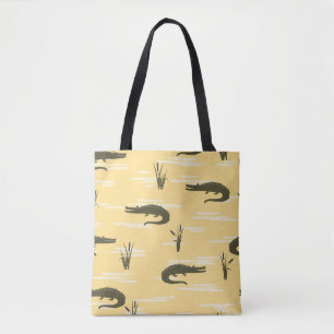 Vintage Crocodiles: Yellow Seamless Pattern Tote Bag