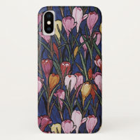 Vintage Crocus Flowers in a Garden, Floral Pattern