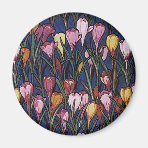 Vintage Crocus Flowers in a Garden, Floral Pattern Magnet