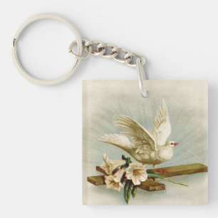 Vintage Cross And Dove Key Ring
