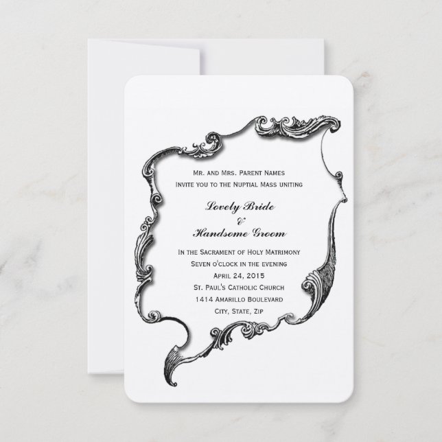 Vintage Cross Catholic Small Wedding Invitation (Front)