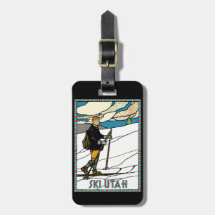 Vintage Cross Country Skier Ski Utah Luggage Tag