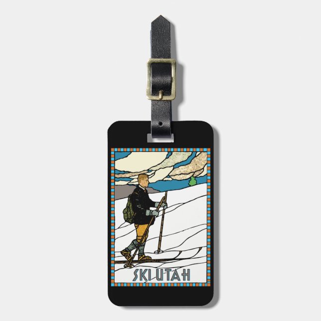 Vintage Cross Country Skier Ski Utah Luggage Tag (Front Vertical)