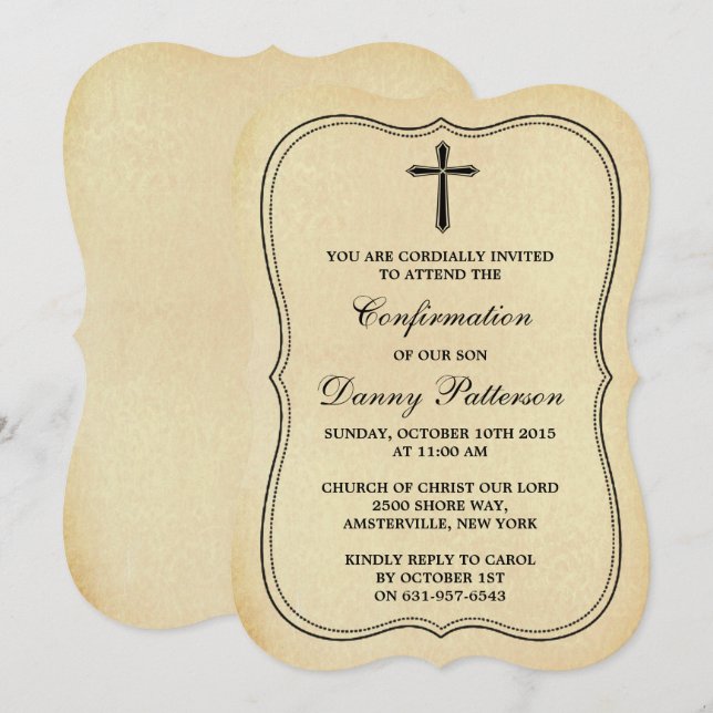 Vintage Cross Holy Communion Or Confirmation Invitation (Front/Back)