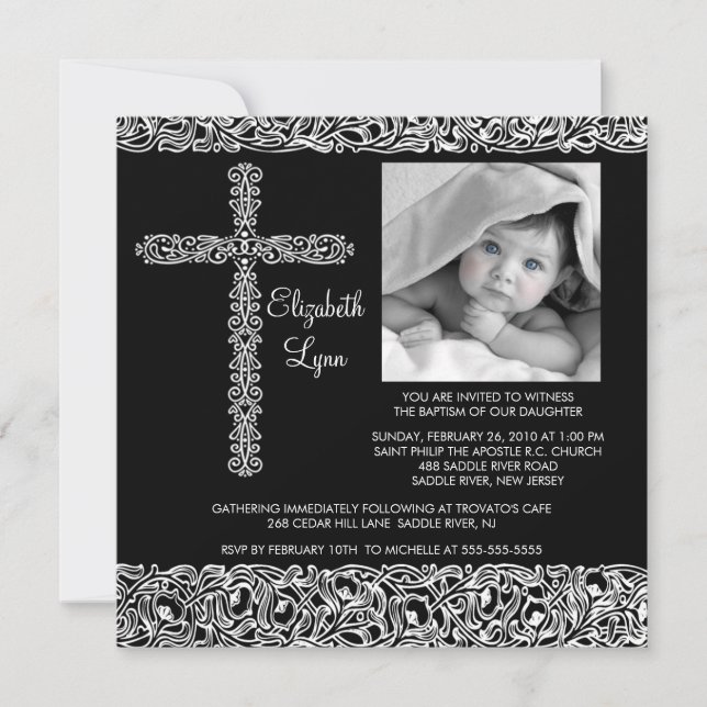 Vintage Cross Photo Baptism Inviation Invitation (Front)