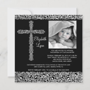 Vintage Cross Photo Baptism Inviation Invitation