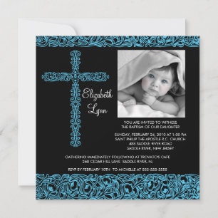 Vintage Cross Photo Baptism Inviation Invitation