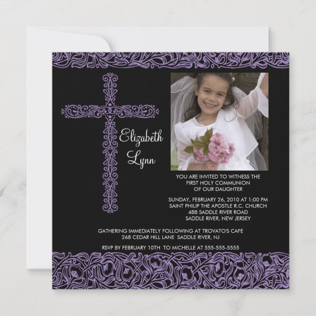 Vintage Cross Photo First Communion Inviation Invitation (Front)