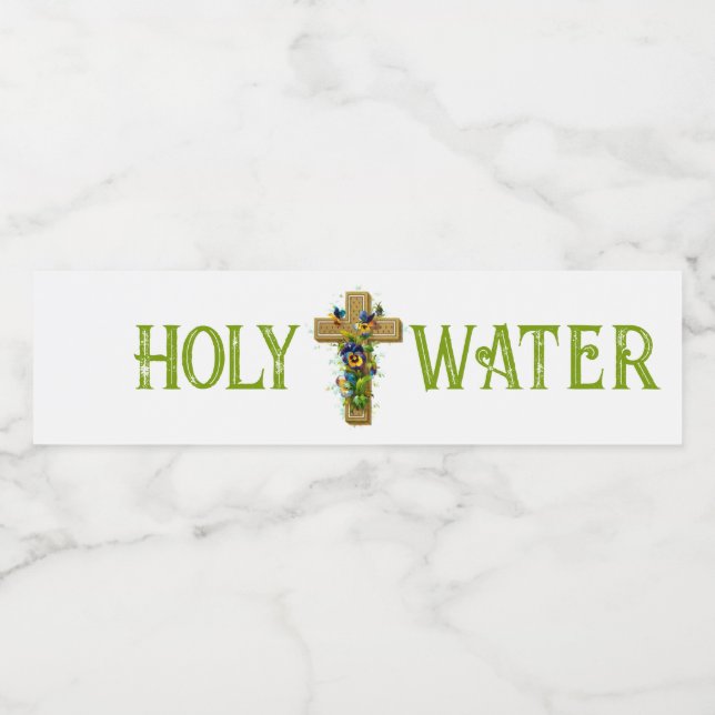 Vintage cross spring flowers holy water bottle label (Single Label)