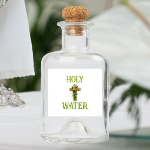 Vintage cross spring flowers holy water liquor bottle label