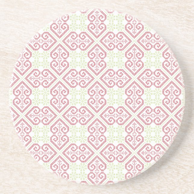 Vintage Cross stitch embroidery hearts pattern Coaster (Front)
