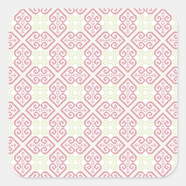 Vintage Cross stitch embroidery hearts pattern Square Sticker (Front)