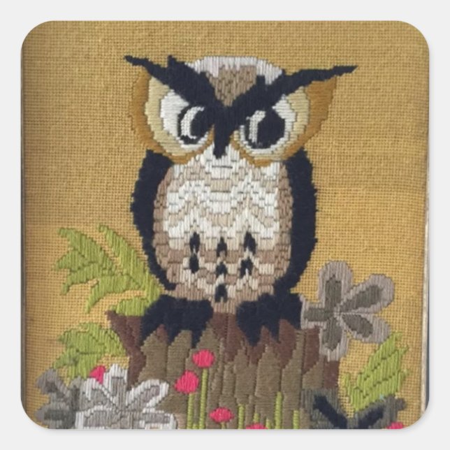 Vintage Cross Stitch Owl 1970s Stickers (Front)