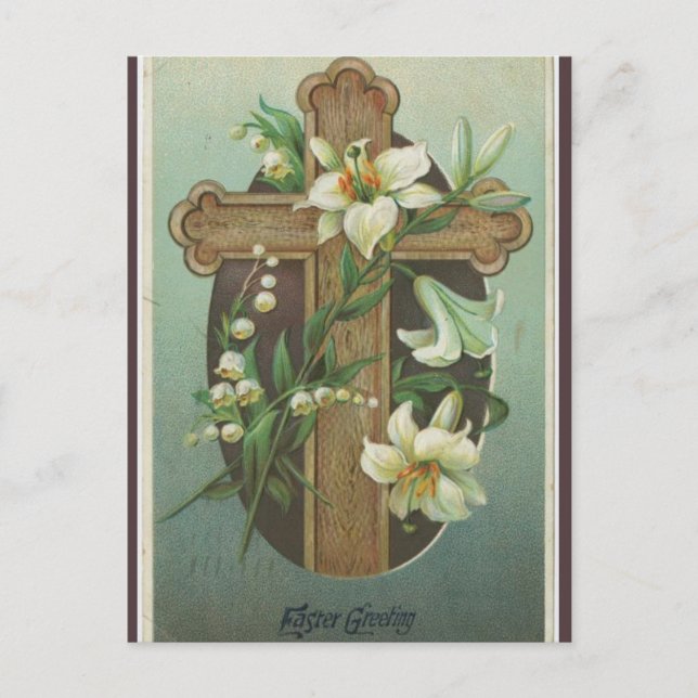 Vintage Cross With Lilies Easter Postcard (Front)