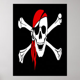 Vintage Crossbones Pirate at Sea Poster