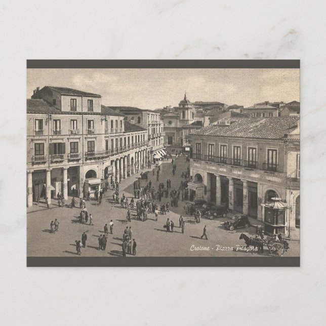 Vintage Crotone Italy Piazza Pitagora Postcard (Front)