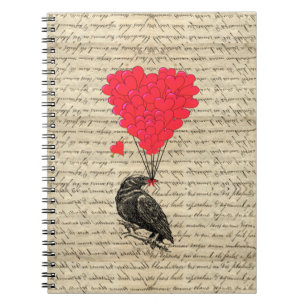 Vintage Crow and heart shaped balloons Notebook