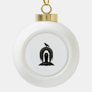 Vintage Crow Cemetery Grave Silhouette Shirt Desig Ceramic Ball Christmas Ornament