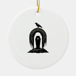 Vintage Crow Cemetery Grave Silhouette Shirt Desig Ceramic Tree Decoration