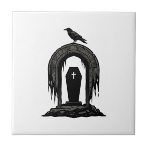 Vintage Crow Cemetery Grave Silhouette Shirt Desig Tile