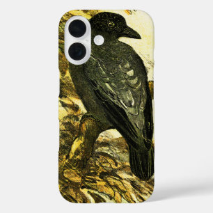 Vintage Crow Perched on a branch Theo van Hoytema iPhone 16 Case